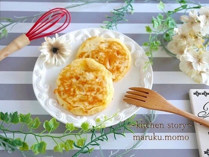 ふんわり~もっちリ癖になる💛ピーチヨーグルトのチーズパンケーキ