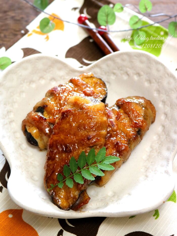 茄子の豚肉巻き・甘酢ソース。