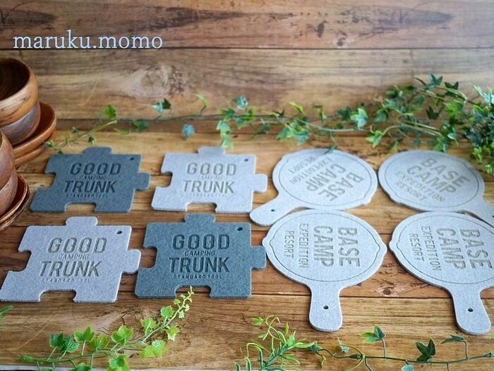 100均セリア♪アースカラーの男前なフェルトコースター(パズル型・ツール型)