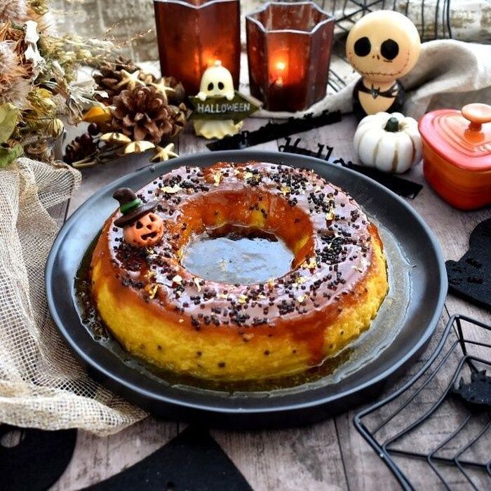 大人ハロウィン!カラメルソースたっぷりパンプキンチーズケーキ