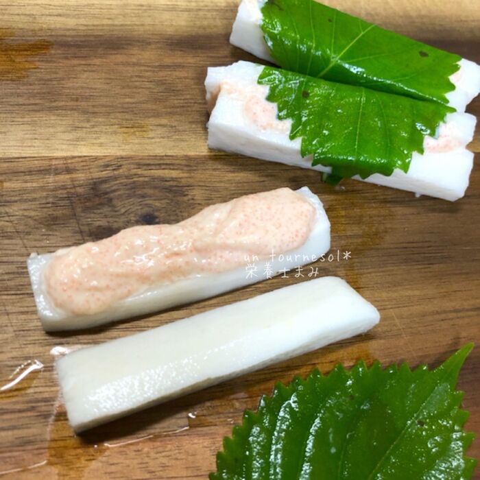 ➁巻いたところから、明太マヨがでてもOK!