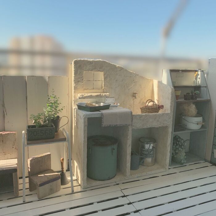 【モルタル造形】ベランダを可愛く…ガーデンシンク風の作り方