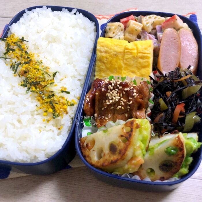 れんこんとえびで美肌効果‼♥主人弁当【えびの挟み揚げ焼き】