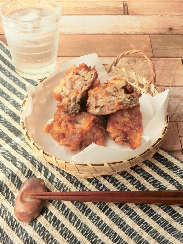 ボリュームたっぷり★舞茸と人参の豚から揚げ