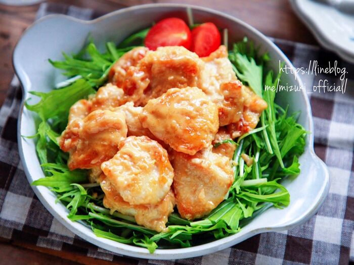 ♡まったりコクうま♡鶏むね肉のオイマヨ和え♡【#簡単レシピ#節約#時短】