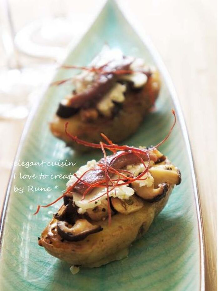 チーズポテト焼きのキノコソース