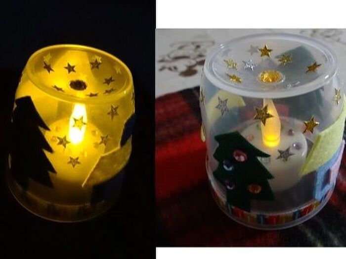 食べ終わったカップ&ライト🕯で…🎄小さな🎅ほっこりクリスマス🎄