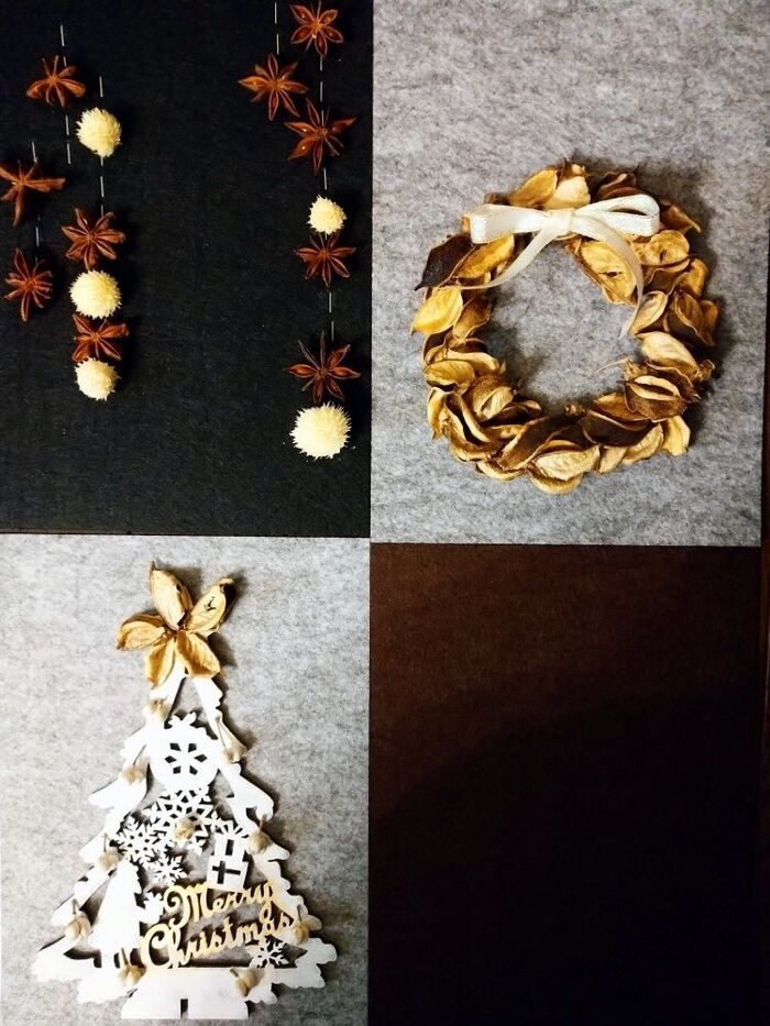 【壁インテリア】冬素材のフェルト+ドライ植物で✨クリスマス🎄インテリアパネル✨