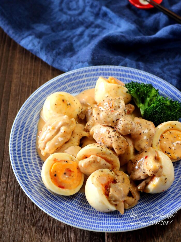 鶏肉と茹で玉子のスイチリマヨネーズ和え。