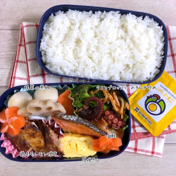 サッと炒めて胃腸の働きを強化‼主人弁当【タコとブロッコリーのキムチ炒め】