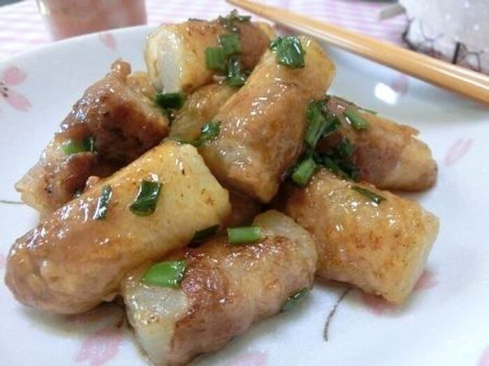 冷めてもやわらかジューシー♪ ロール豚バラ大根