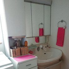 洗面台の三面鏡の薄い収納棚の使い方①