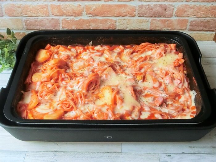 じゃがベーコンのトマトスパゲティグラタン