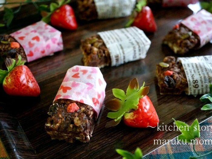 バレンタイン用❤簡単!レンジで50秒*シリアルチョコナッツバー