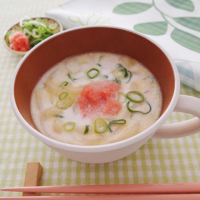 マグカップうどんレシピ「たらこクリームうどん」