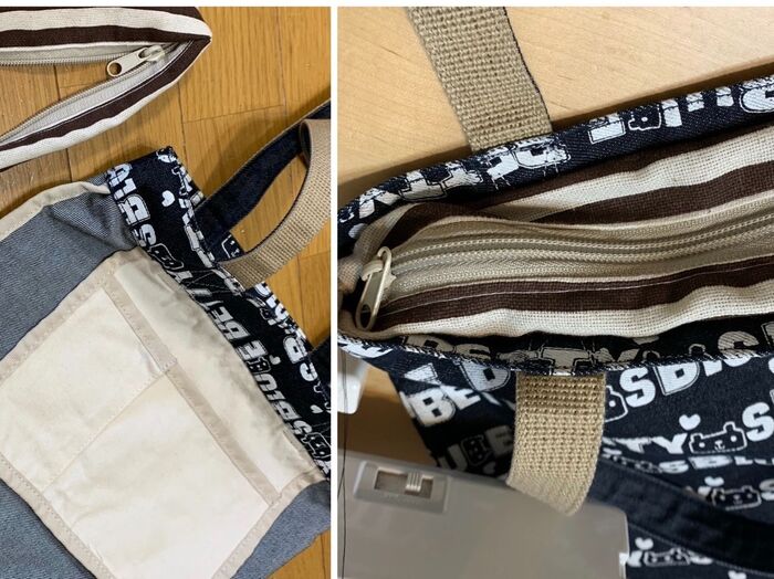 手提げカバンにファスナー