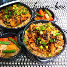 母とムスコのラブラブおソロ♪さくらごはんでピリ辛高菜チキン乗っけどーん