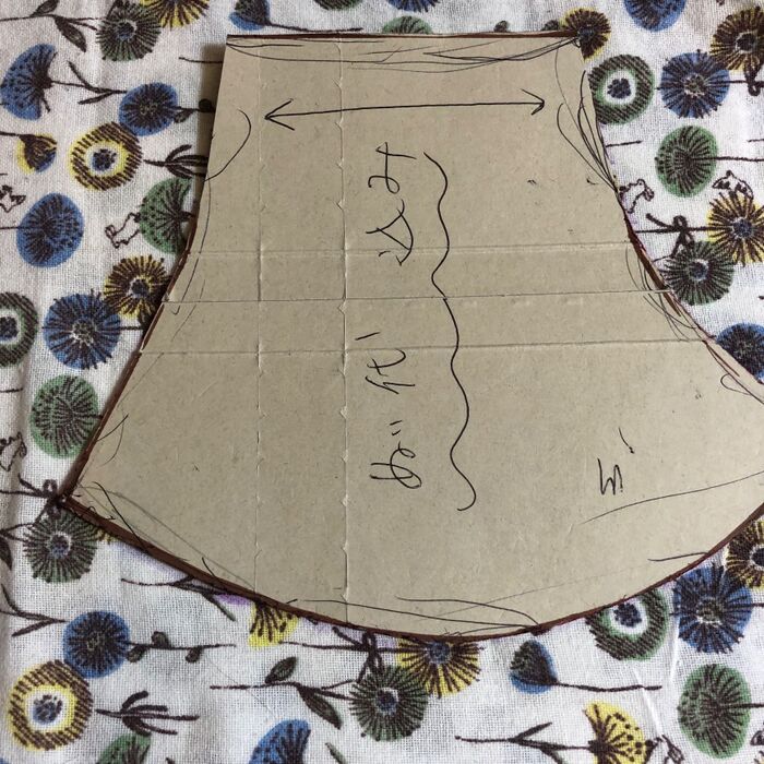 型紙を生地の上に置いて、裁断。