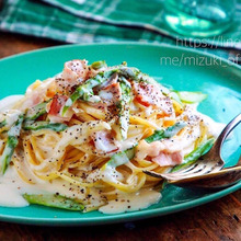 ♡ベーコンとアスパラのクリームパスタ♡【#牛乳#バターなし#生クリームなし#簡単レシピ】