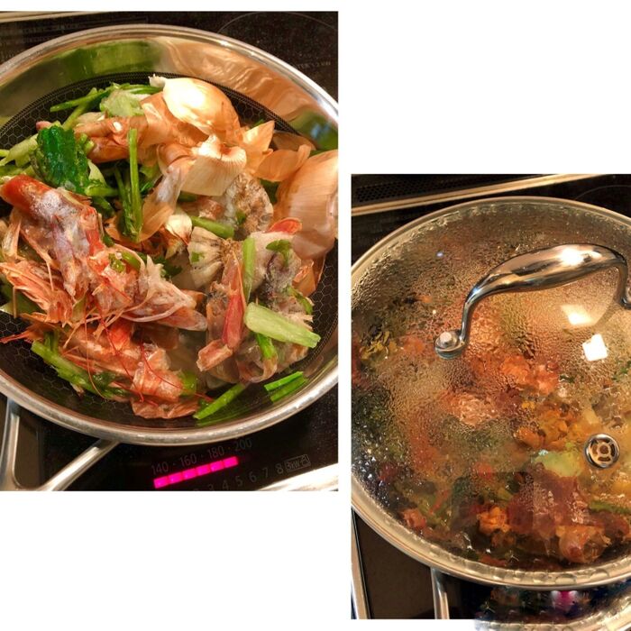 ポイント●冷凍のままのクズ野菜を炒めてから煮る