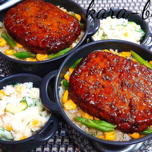 母とムスコのラブラブおソロ♪マルシンハンバーグ照り焼きどーん弁当