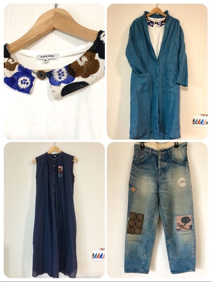 【無印他+ミナペルホネン 】シンプル服にお気に入りハギレをちょこっと足し♪