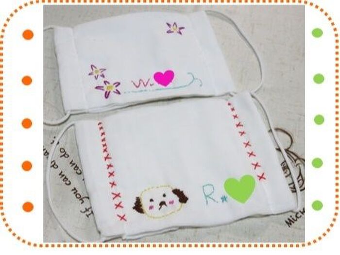 配布された布マスク👉刺繍でリメイク😊
