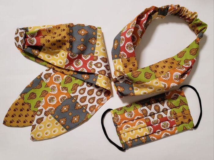 半端布でヘアバンド&マスク