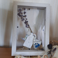 ハギレ活用、フォトフレームでラベンダー標本