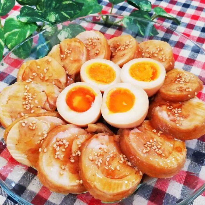めっちゃ柔らか~♡鶏もも肉チャーシュー簡単♪たこ糸ナシで丸く♡