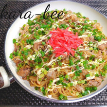 お肉たっぷり♪ごま油香る!ネギだくオイマヨ焼きそば