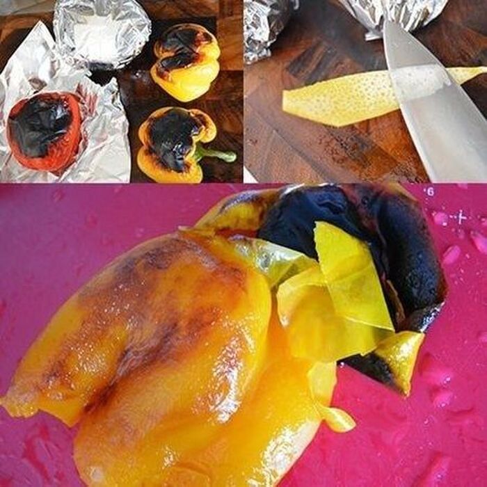 パプリカの皮を黒こげになるまで焼く!汗をかかせる!
