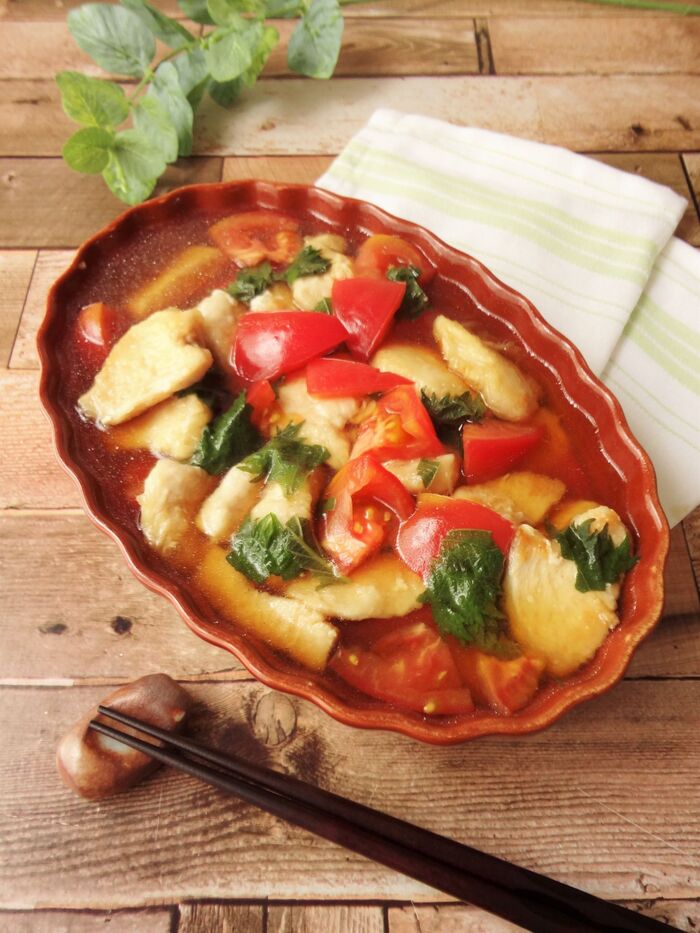 鶏肉とトマトのシソ南蛮漬け