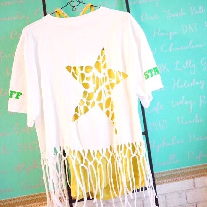 Tシャツアレンジ☆カットワークでスター★星形カットのTシャツリメイク