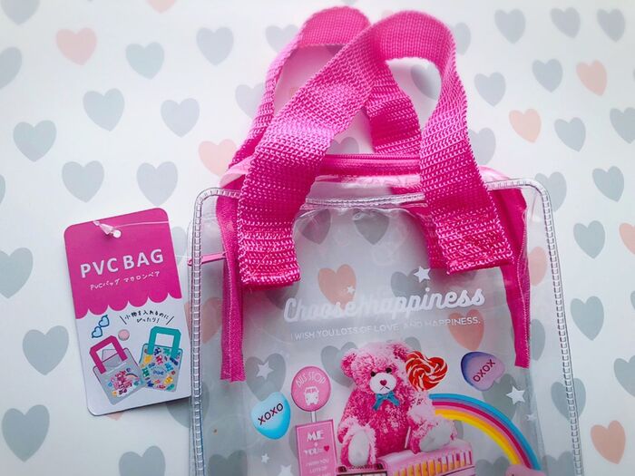 セリア♡丸見え可愛い〜マカロンベアのファスナーミニバッグ♡