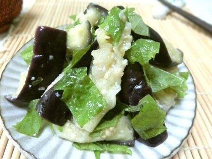 塩麹とごま油だけ☆ 冷やすとめちゃウマ♪ なすと大葉のナムル