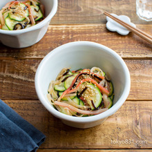 ズッキーニのカニカマ塩昆布和え。簡単!作り置き副菜。