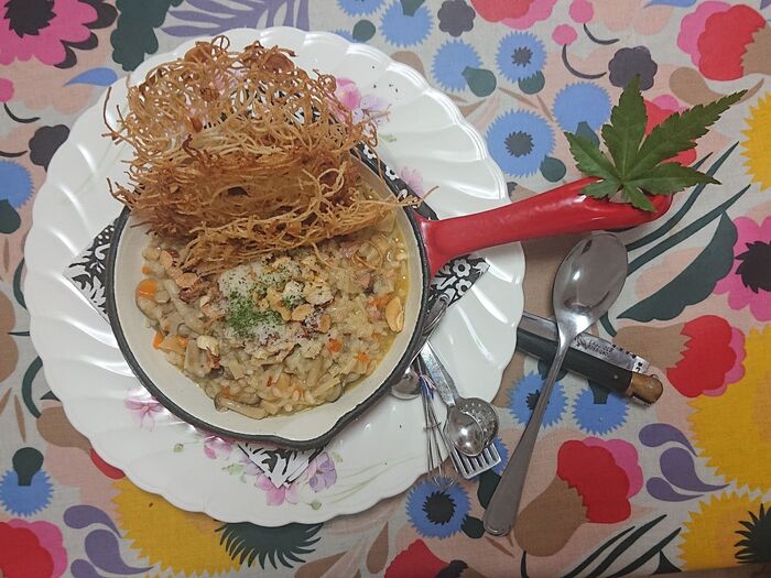 木の・・・・子と実のリゾット、Nuttyそうめんクリスピー添え