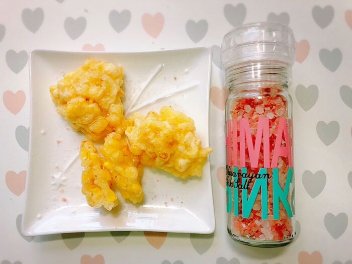 コツのいらない〜とうもろこしの天ぷら♡ピンクソルトで♡
