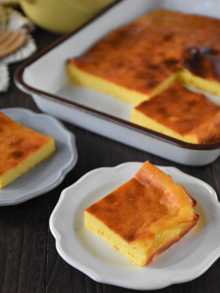 子どもと作って楽しい♡簡単かぼちゃ入りベイクドチーズケーキ