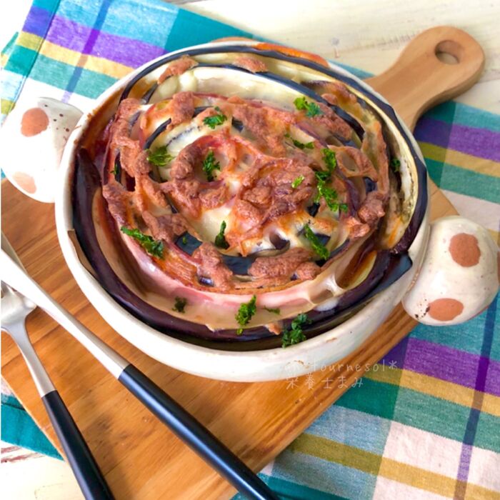 【切って詰めて焼くだけ!】なすベーコンのミルフィーユ焼き☆夏バテ防止に!