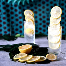 レモンサワー 輪切りの凍らせレモンで!お洒落