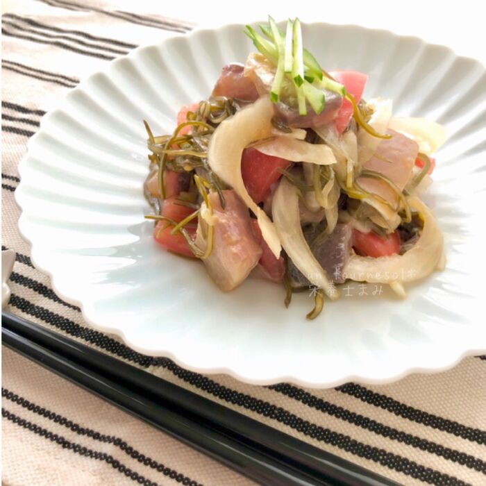 【切って和えるだけ‼︎】おつまみにオススメ☆アジと昆布の和風ポキ風
