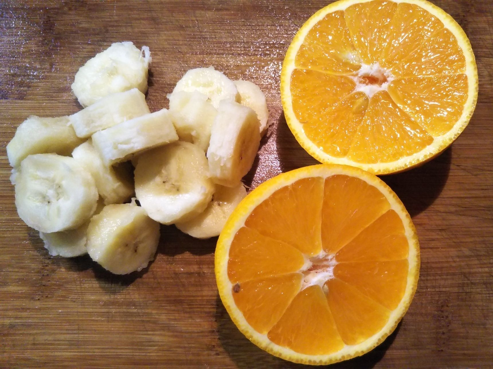 ①バナナ＆オレンジを処理する。