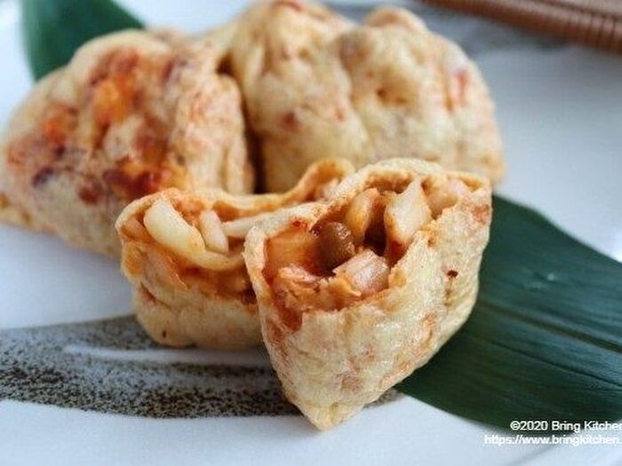 おうち居酒屋★【レシピ】お揚げの包み焼(納豆×キムチ×チーズ)