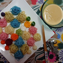 いろどりと言う名の、冷製パスタ🍝🍝🍝🍝 水蜜桃のソース