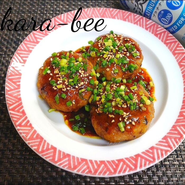 簡単激ウマ♪茄子たっぷり!カレー照り焼き豚つくね