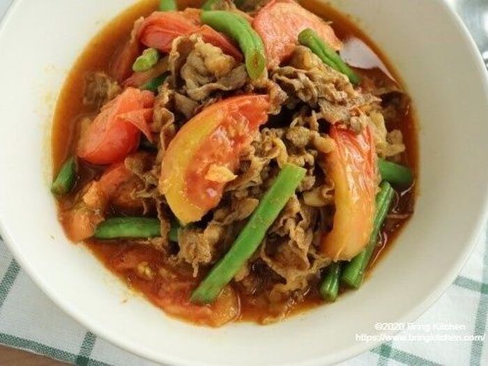 【レシピ】牛こま肉とトマトのカレー炒め