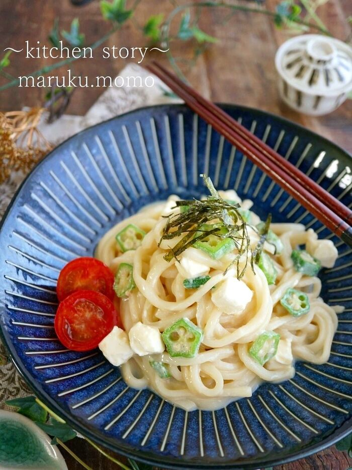 豆乳と麺つゆで簡単!わさびが効いた♥オクラの冷製うどん