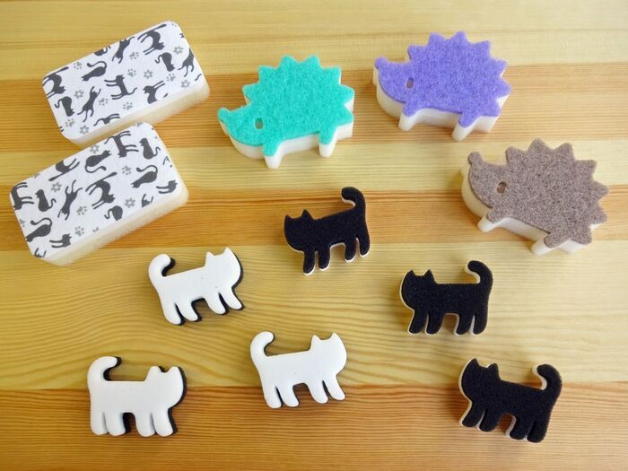 ネコやハリネズミのキッチンスポンジ♪ 可愛いだけじゃない、スッキリ洗えて機能的!